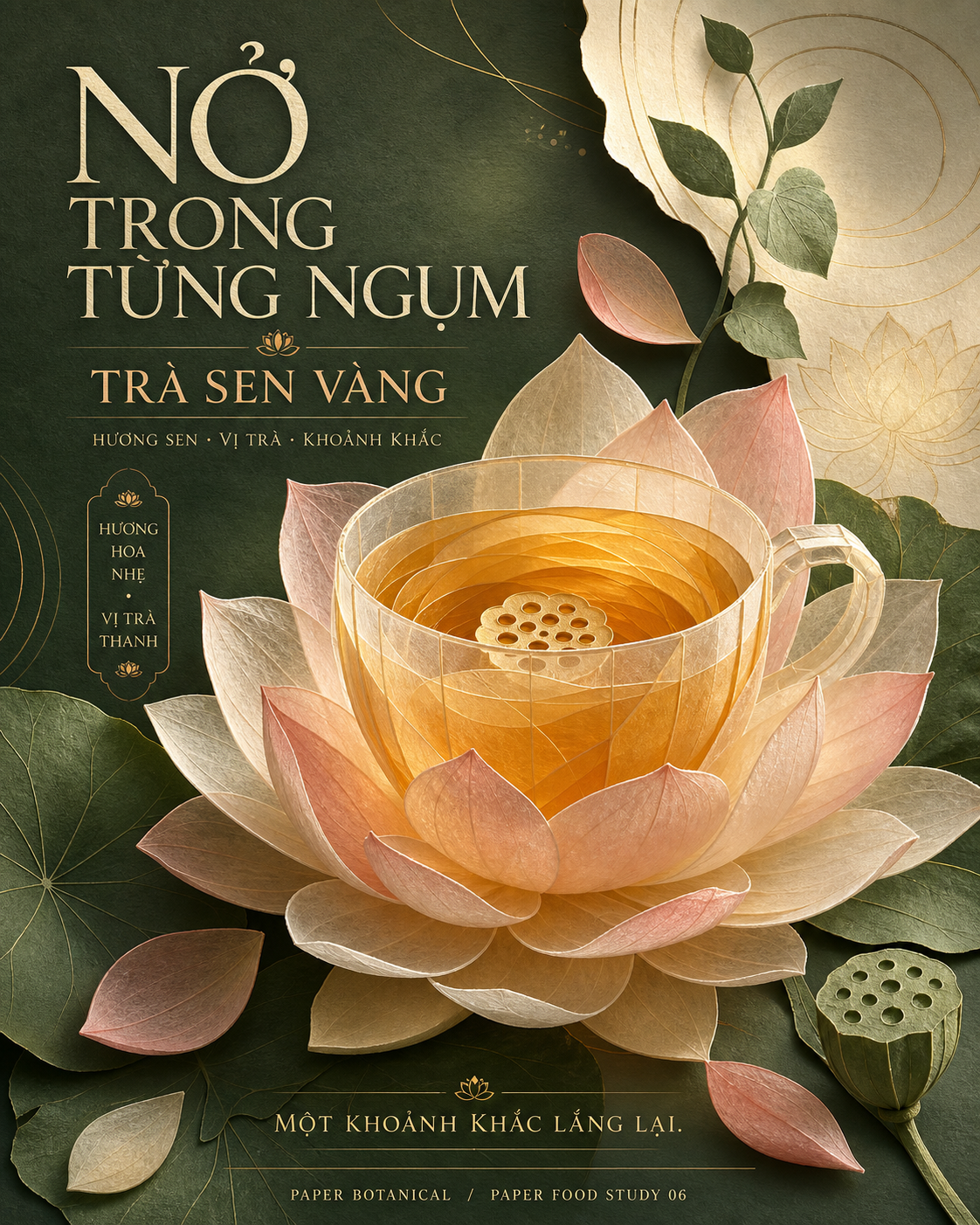 BLOOMING WITH EVERY SIP, GOLDEN LOTUS TEA — Full Paper Transformation print